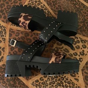 Animal Print Stud Platform Sandals